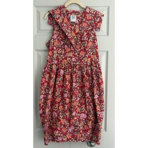 Vintage Laura Ashley Red Floral Cottage Core 80s Cotton Dress Size 10 FLAWED